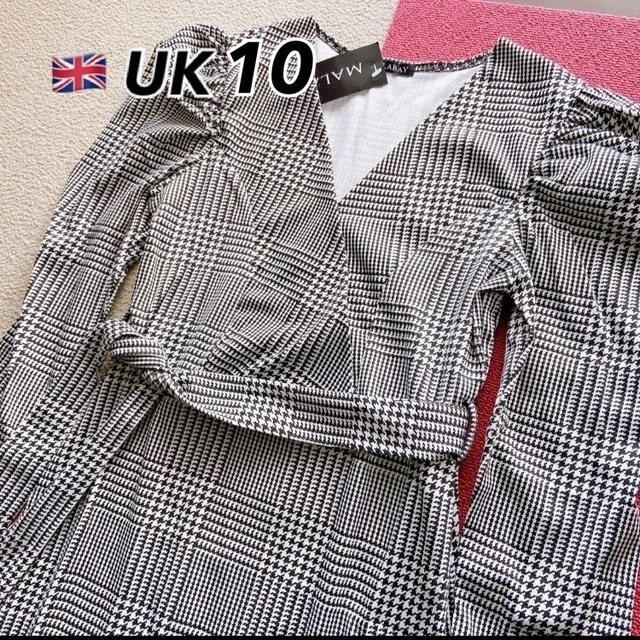 【新品】英国インポートワンピース S/M (UK10) グレンチェック 千鳥格子 1