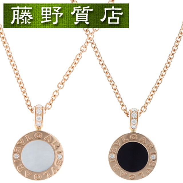 （新品仕上げ済）ブルガリ BVLGARI ブルガリブルガリ ネックレス 347761 K18 PG × ダイヤ × オニキス × シェル 保証書 リバーシブル 8728