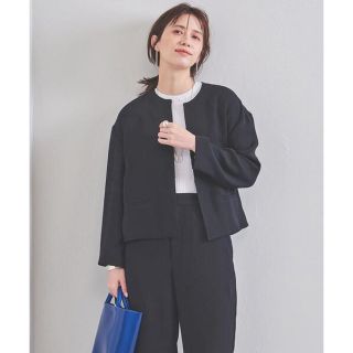 ユナイテッドアローズ(UNITED ARROWS)の未使用ユナイテッドアローズダブルサテンノーカラージャケット36 ネイビー(ノーカラージャケット)