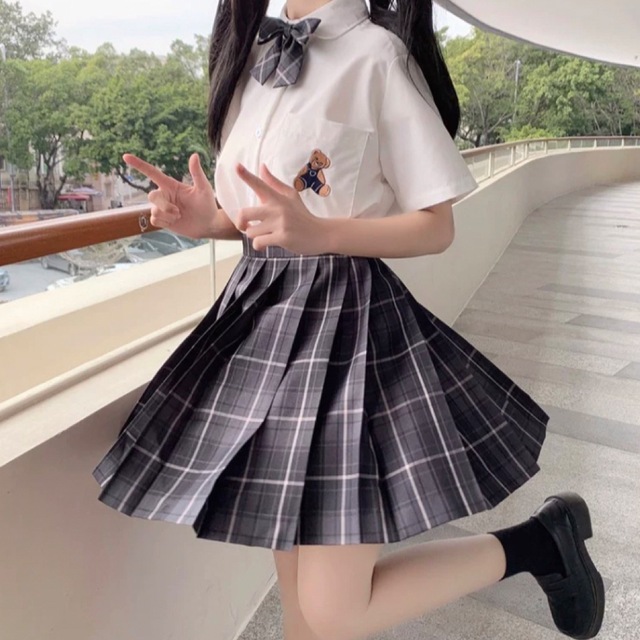 黒 グレー チェック スカート リボンセット なんちゃって制服 地雷系-