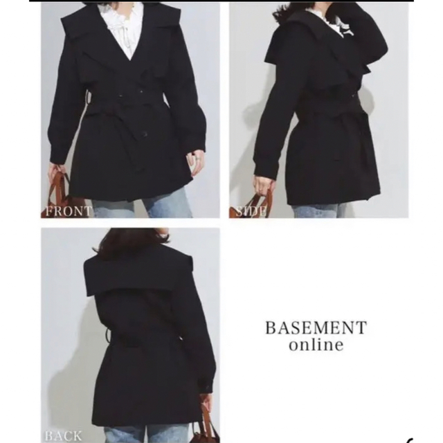 BASEMENT(ベースメント)のベースメントオンライン　トレンチ　黒　新品 レディースのジャケット/アウター(トレンチコート)の商品写真