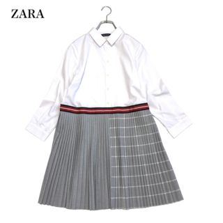 ザラ(ZARA)のザラ ZARA 大人可愛い ドッキングワンピース シャツ プリーツ Sサイズ(ひざ丈ワンピース)