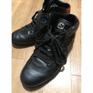 グッチ(Gucci)のGUCCI ハイカットスニーカー　ブラック　レザー　メンズ(スニーカー)