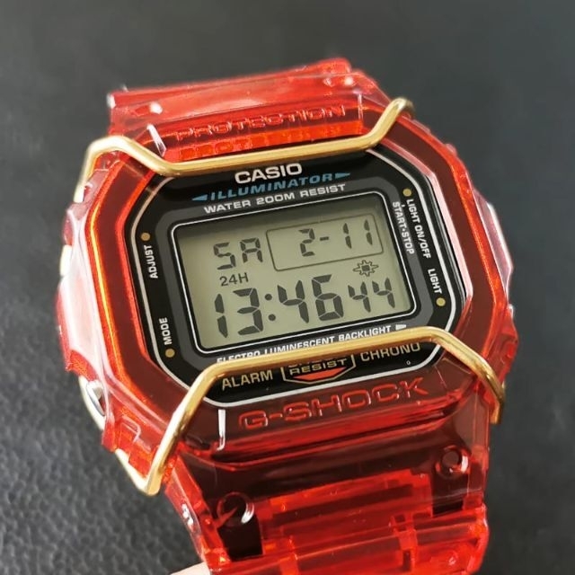 G-SHOCK DW-5600 レッドスケルトン + バンパー + メタル遊環