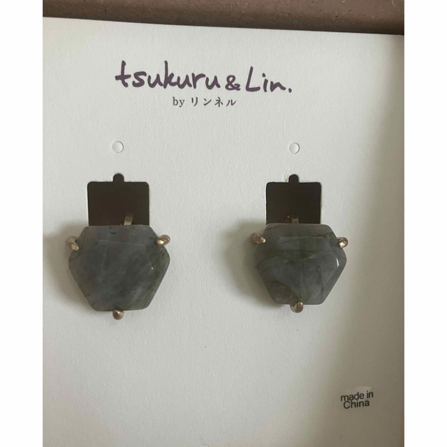 しまむら(シマムラ)のリンネル　天然石イヤリング　tukuru&lin シャンブル　モスグリーン レディースのアクセサリー(イヤリング)の商品写真