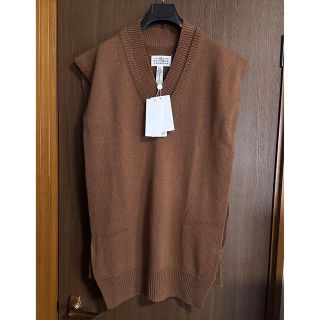 【美品】  Maison Margiela / メゾンマルジェラ | 2019SS | コットン アクリル Vネック チルデン ニット ベスト | M | ベージュ / レッド | メンズ