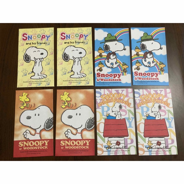 SNOOPY(スヌーピー)のスヌーピー　ポチ袋　４種８枚セット　メッセージカード入れ　ウッドストック エンタメ/ホビーのおもちゃ/ぬいぐるみ(キャラクターグッズ)の商品写真