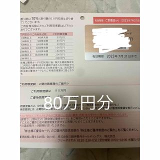 三越伊勢丹　株主優待カード　限度額80万円分(ショッピング)