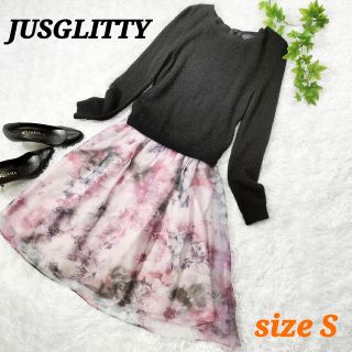 ジャスグリッティー(JUSGLITTY)のJUSGLITTY ジャスグリッティ ドッキングワンピース 花柄 シフォン S(ひざ丈ワンピース)