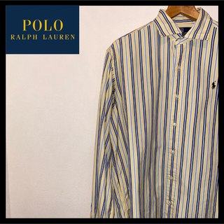ラルフローレン(Ralph Lauren)の《ポロラルフローレン》刺繍ロゴストライプ長袖シャツ Mサイズ イエロー系(ポロシャツ)