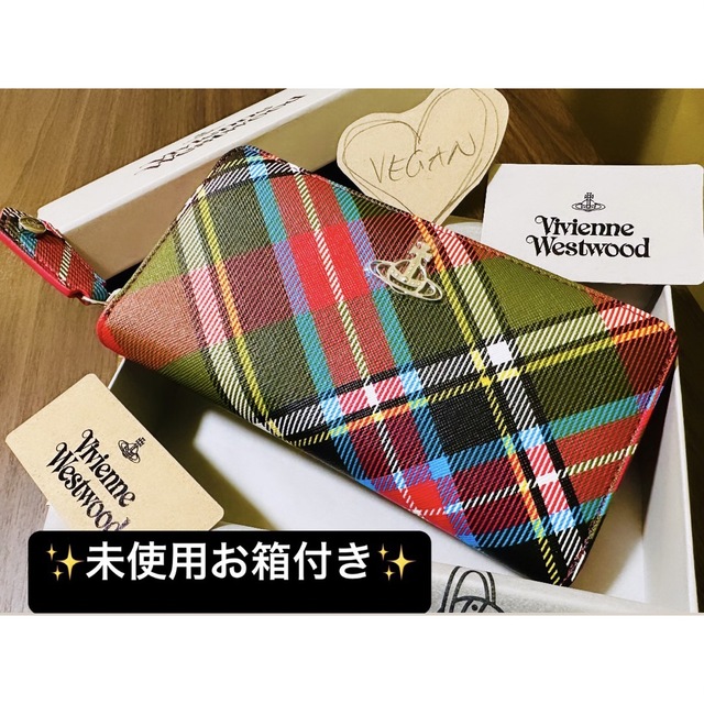 正規品/お箱付VivienneWestwood オーブ赤タータン長財布レザーPVC詳細