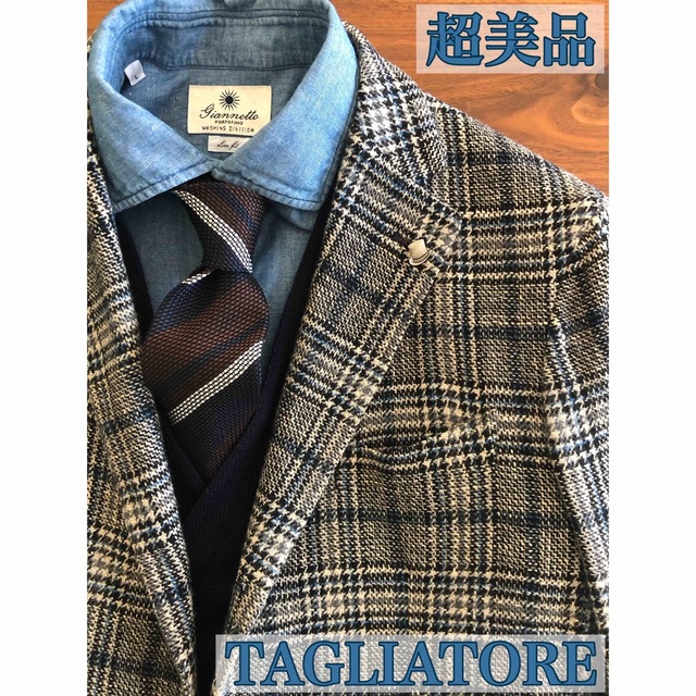 【超美品】TAGLIATOREタリアトーレグレー×ブルーチェックジャケット48