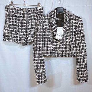 ZARA ツイード　テーラードジャケット＆ショートパンツセットアップ