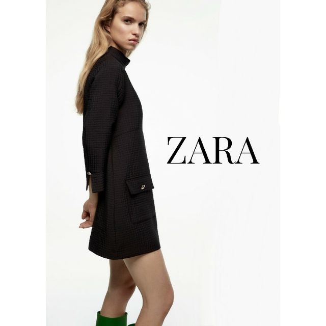 ZARA モックネック キルティングワンピース 金ボタン