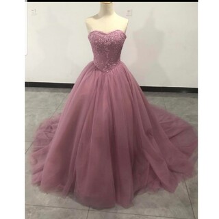 くすみピンク　ウェディング　カラードレス(ウェディングドレス)