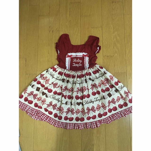 キッズ服女の子用(90cm~)チェリーチョコ  エプロンワンピース　ピンク