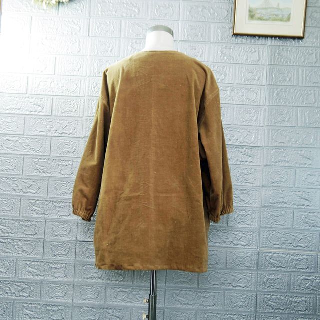 オリジナルハンドメイドスモックスタイルチュニック コーデュロイ、一部大島紬 レディースのジャケット/アウター(ノーカラージャケット)の商品写真
