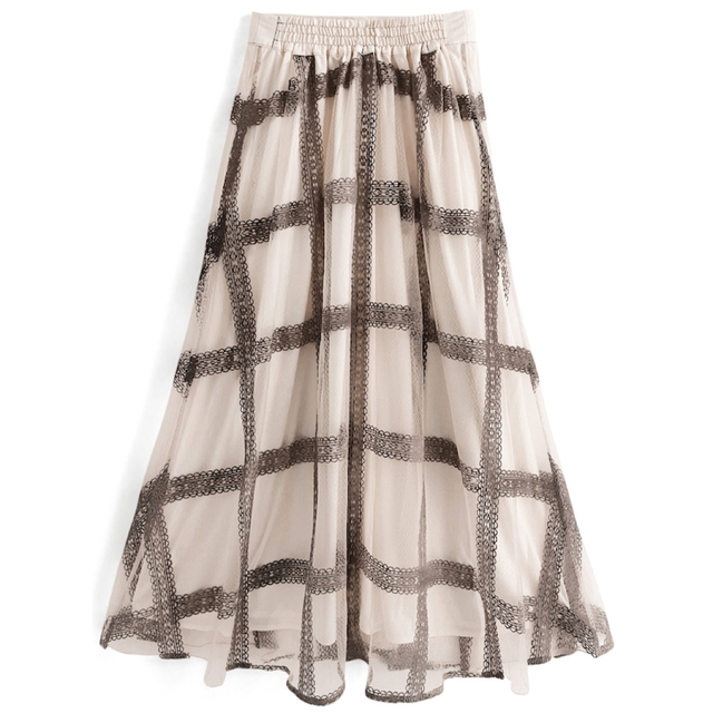 GRL(グレイル)のグレイル GRL チュール刺繍チェックフレアスカート tu468 レディースのスカート(ロングスカート)の商品写真