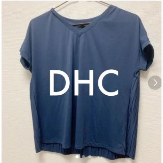 ディーエイチシー(DHC)の【DHC】後ろプリーツ　フレアゆったりサイズ半袖　ネイビー　レディースL(Tシャツ(半袖/袖なし))