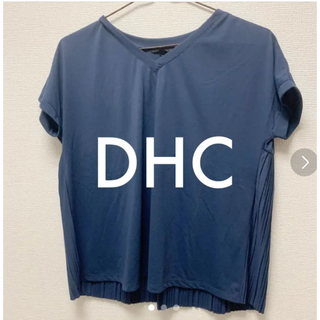 ディーエイチシー(DHC)の【DHC】後ろプリーツ　フレアゆったりサイズ半袖　ネイビー　レディースL(Tシャツ(半袖/袖なし))