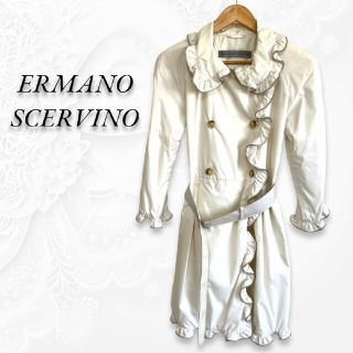 エルマンノシェルヴィーノ(ERMANNO SCHERVINO)のERMANNO SCEVVINO ロングコート  光沢感 フリル イタリア製(ロングコート)