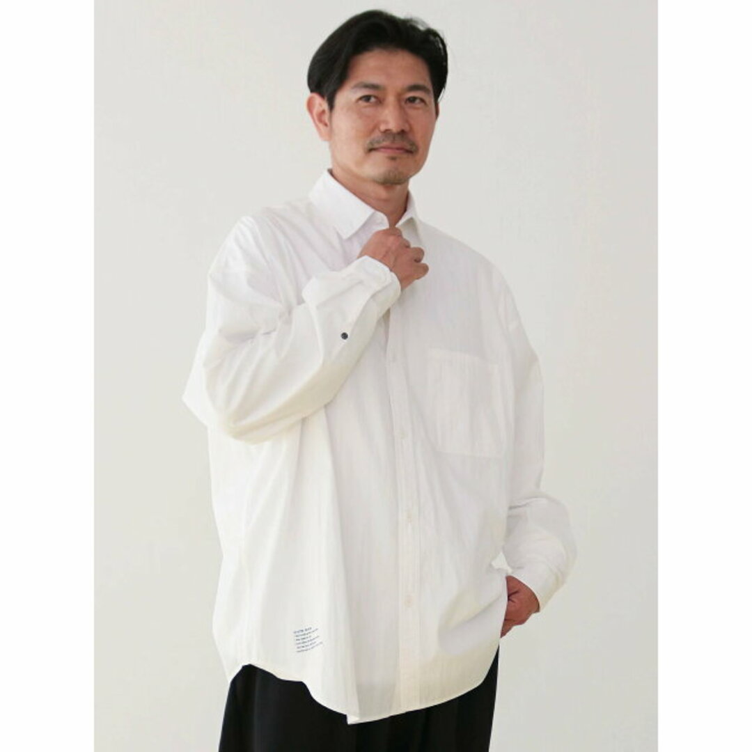 【オフホワイト】綿ナイロンダンプレギュラーカラーシャツ