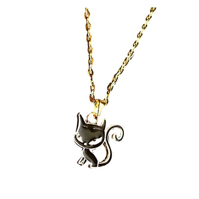 黒猫 ネックレス ゴールド レディース ネコ 猫 アニメ かわいい 動物 アクセ