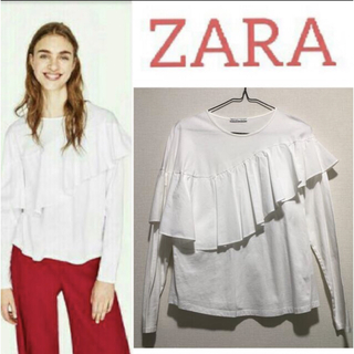 ザラ(ZARA)のZARA ザラ アシンメトリーフリルブラウス 異素材 ビックカラー (Tシャツ(長袖/七分))