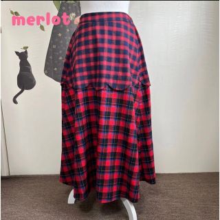 メルロー(merlot)の∇44 メルロー 赤チェック スカラップが可愛い 組み合わせスカート(ロングスカート)