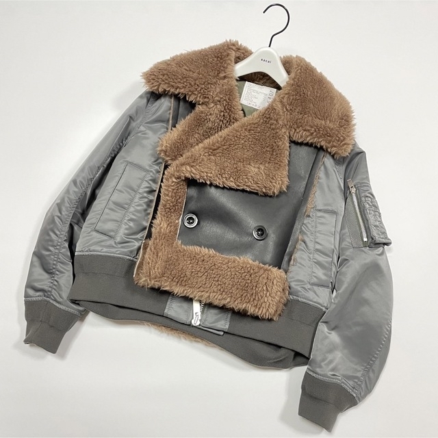 sacai(サカイ)のsacai サカイ フェイクシアリング×ナイロンブルゾン グレー 1サイズ レディースのジャケット/アウター(ブルゾン)の商品写真