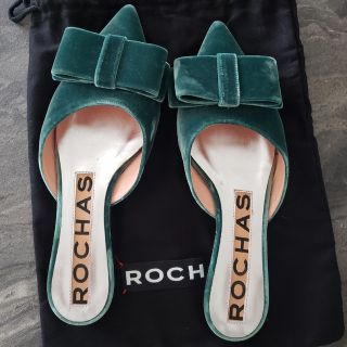 ロシャス ROCHAS フラットサンダル リボン ベロア ブラック 37