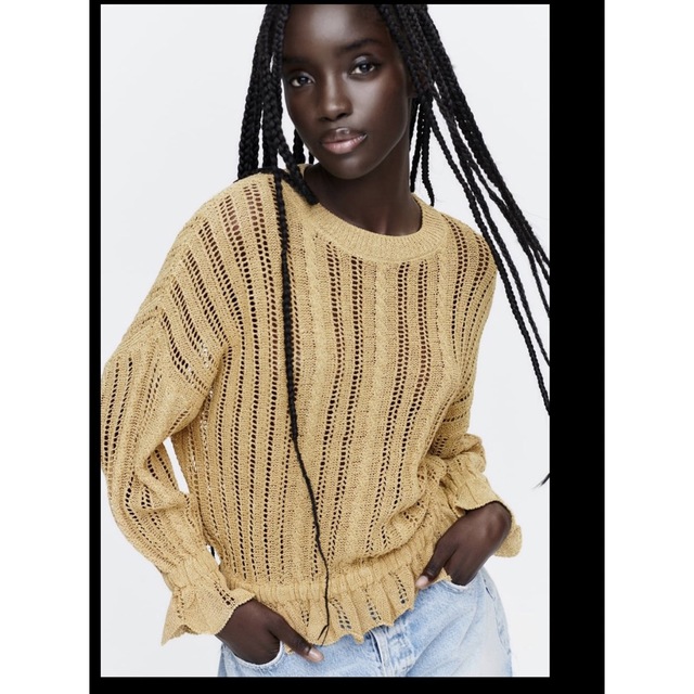 ZARA(ザラ)のZARAフリルオープンニットセーター(M) レディースのトップス(ニット/セーター)の商品写真