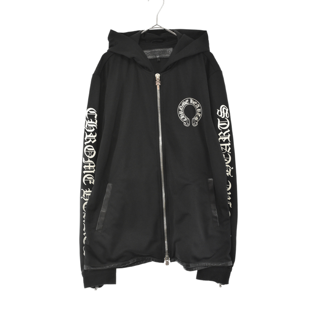 CHROME HEARTS クロムハーツ TRACK JACKET/トラックジャケット レザー切替カシミヤ混ダガージップパーカー ジャージブルゾン L  ブラック 最低価格の