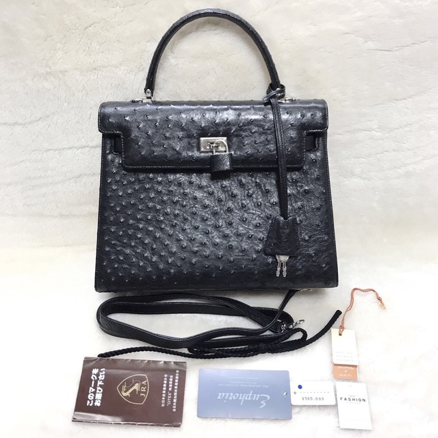 美品 定価38万 オーストリッチ2way カデナ 南京錠付き ハンドバッグ
