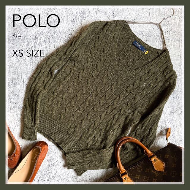 POLO（RALPH LAUREN）(ポロ)の【POLO】ポロラルフローレン カシミヤ混 ケーブルニット Vネック セーター レディースのトップス(ニット/セーター)の商品写真