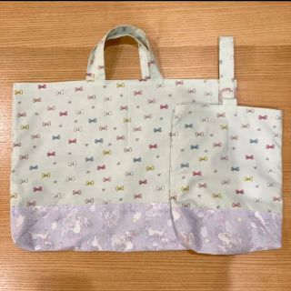 入学グッズ　リボン　2点セット　ハンドメイド(バッグ/レッスンバッグ)