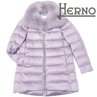 ヘルノ(HERNO)の新品ヘルノHERNOカシミア×シルク×FOXファーダウンコート紫44(ダウンコート)