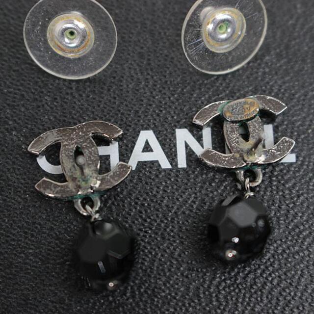 シャネル ピアス CHANEL ココマーク　シルバー　ブラック　美品　黒　q62