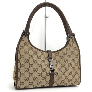 Gucci - GUCCI ジャッキー ハンドバッグ GGキャンバス レザー ベージュ