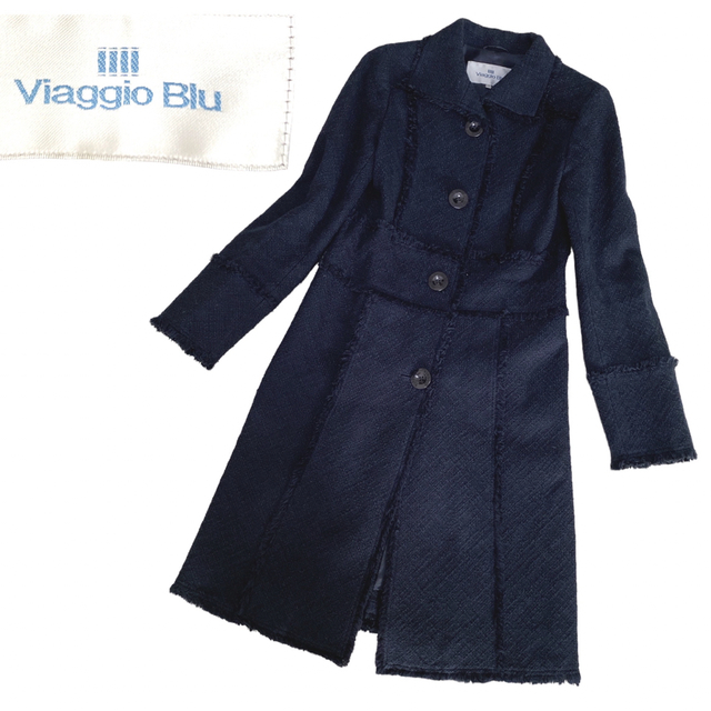 VIAGGIO BLU(ビアッジョブルー)のViaggio Blu ロングコート ツイード 大人綺麗め ネイビー 上品 レディースのジャケット/アウター(ロングコート)の商品写真