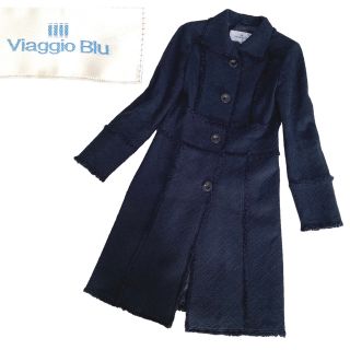 ビアッジョブルー(VIAGGIO BLU)のViaggio Blu ロングコート ツイード 大人綺麗め ネイビー 上品(ロングコート)