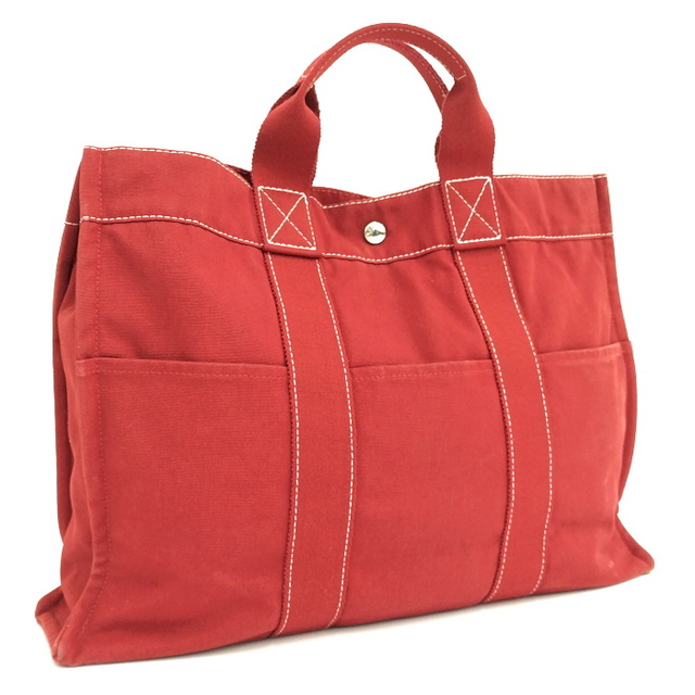 HERMES ドーヴィルMM ハンドバッグ キャンバス レッド - ハンドバッグ