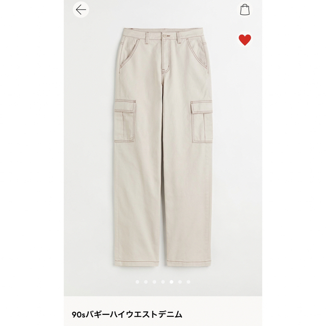 H&M(エイチアンドエム)のH&M 90sバギーハイウエストデニム　カーゴパンツ　ホワイト　サイズ36 レディースのパンツ(ワークパンツ/カーゴパンツ)の商品写真