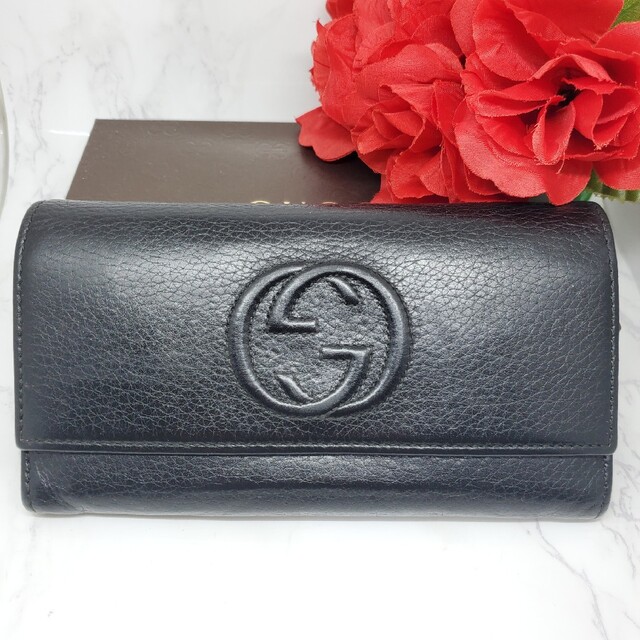 17000円 グッチ 【美品】GUCCI SOHO 財布 長財布 ブラック ソーホー