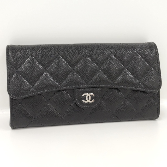 CHANEL 二つ折り長財布 クラシックロング フラップウォレット マトラッセ