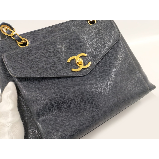 CHANEL チェーンショルダーバッグ キャビアスキン ネイビー A05572