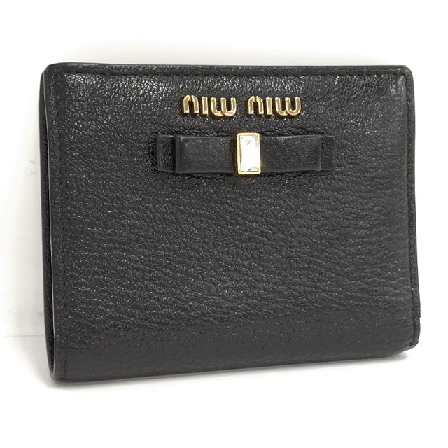 miumiu 二つ折りコンパクト財布 レザー ブラック