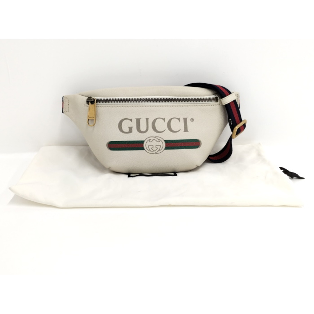 GUCCI スモール ベルトバッグ ウエストバッグ ロゴ プリントレザー