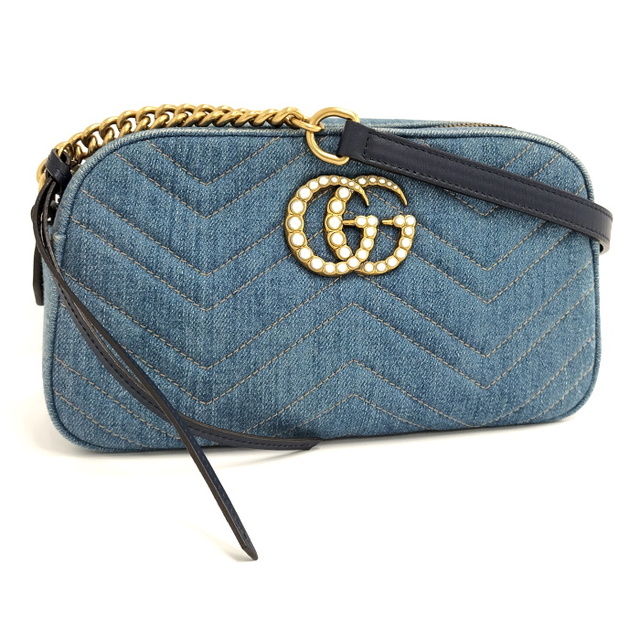 Gucci - GUCCI チェーン ショルダーバッグ GGマーモント デニム ブルー