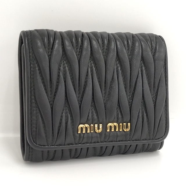 付属完備✨ミュウミュウ 二つ折り財布 マテラッセ レザー 金ロゴ ブラック 黒